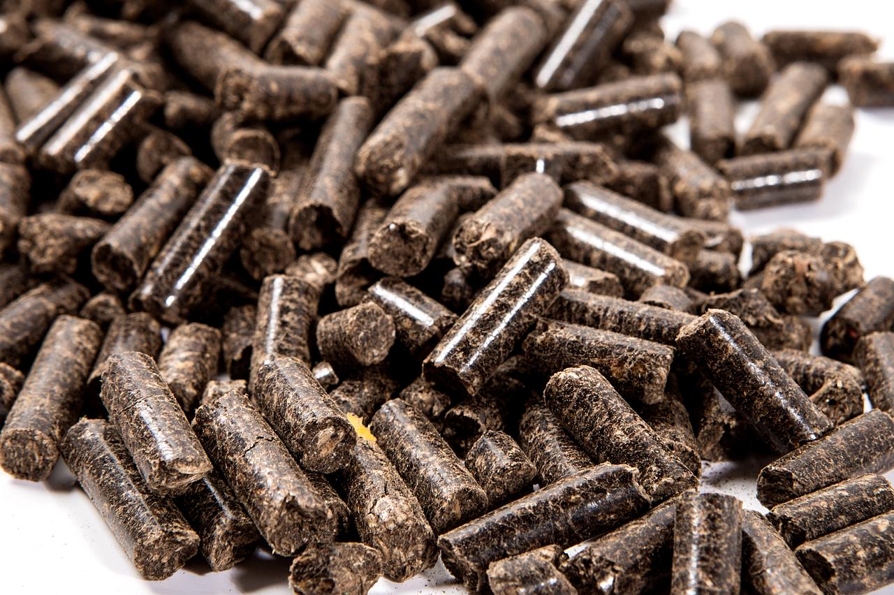 Densified coffee-ground biomass pellets, macro view
